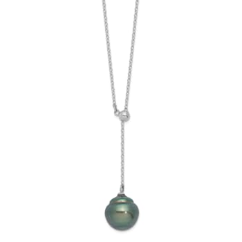 Rhodium Over Sterling Silver 9-10mm Baroque Tahitian Saltwater Cultured
Pearl Necklace