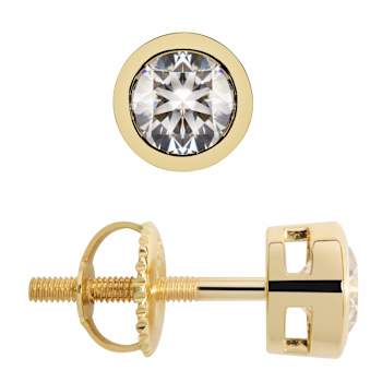 White Cubic Zirconia 14k Yellow Gold Studs With Velvet Gift Box 1.00ctw