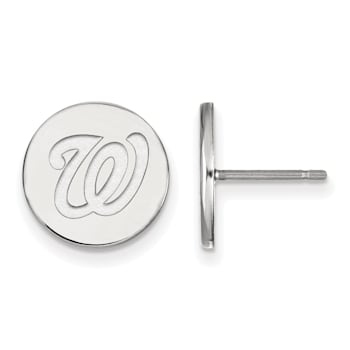 Rhodium Over Sterling Silver MLB LogoArt Washington Nationals Post Earrings