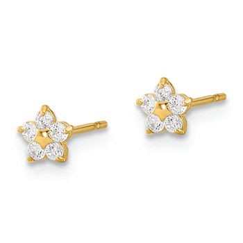 14k Yellow Gold Kids Cubic Zirconia Star Stud Earrings
