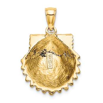10K Yellow Gold 2D Beaded Textured Scallop Shell Charm