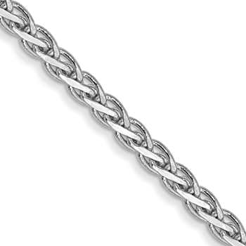 Rhodium Over 14k White Gold 1.9mm Solid Flat Wheat 16 Inch Chain