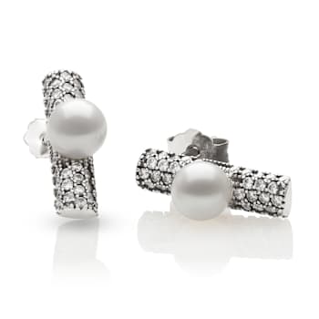 Sterling Silver Freshwater Pearl and Cubic Zirconia Earring