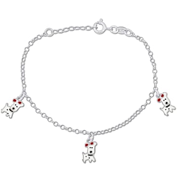 Children's White Dog Charm Bracelet in Sterling Silver