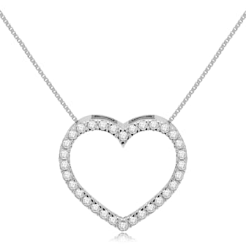 White Cubic Zirconia 14k Yellow Gold Heart Pendant With Chain 0.35ctw