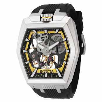 Invicta Akula 48mm Mechanical Black Silicone Band Watch, White Bezel
