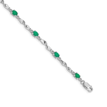 Rhodium Over 14k White Gold Diamond and Emerald Bracelet