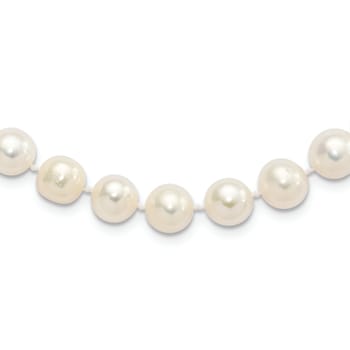 Rhodium Over Sterling Silver  9-10mm White Freshwater Cultured Pearl Necklace