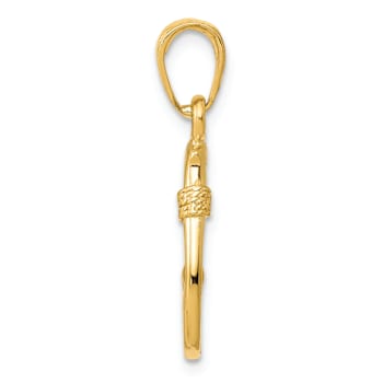 14k Yellow Gold 3D Textured Fish Hook Pendant
