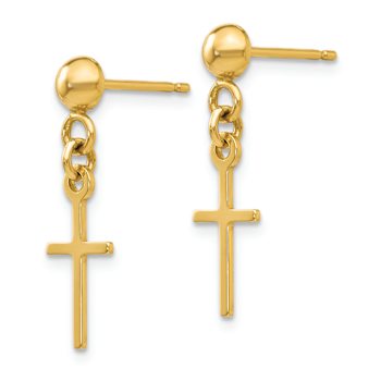 14k Yellow Gold Polished Cross Dangle Stud Earrings