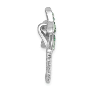 Rhodium Over Sterling Silver Polished Green Crystal Palm Tree Chain Slide