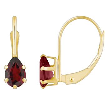 6x4mm Pear Shape Garnet 10k Yellow Gold Drop Earrings