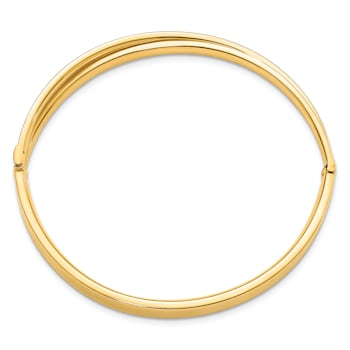 14k Yellow Gold and Rhodium Over 14k Yellow Gold 7.4mm Diamond-Cut
Bypass Hinged Bangle