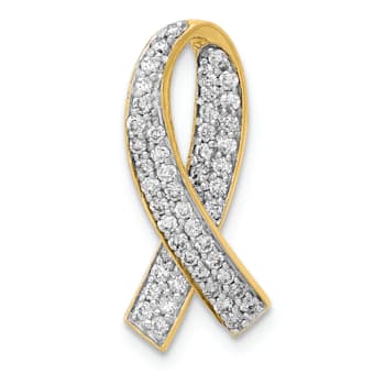 14k Yellow Gold and Rhodium Over 14k Yellow Gold Diamond Awareness Pendant