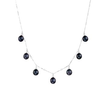 7-8mm Black Cultured Freshwater Pearl Rhodium Over Sterling Silver Necklace