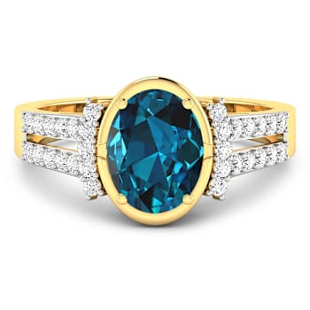2.2ctw London Blue Topaz and Diamond 14K Yellow Gold Halo Ring