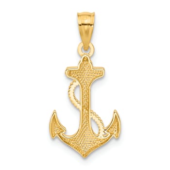 14k Yellow Gold Polished and Textured Anchor Pendant