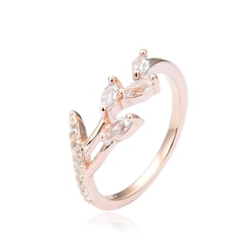 White Sapphire 14K Rose Gold Over Sterling Silver Dainty Leaf Design
Ring, 0.45ctw