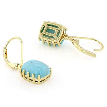 Kingman Turquoise Cushion Earrings In 18K Gold Over Sterling Silver