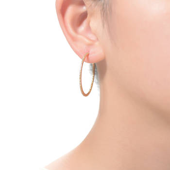 CZ Open Hoop Earrings In 14K Gold Over Sterling Silver