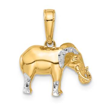 14k Two-tone Gold Diamond-Cut 3D Elephant Pendant