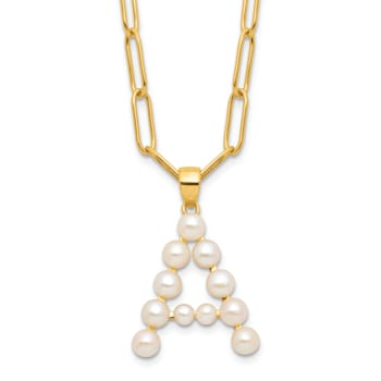 Gold Tone Sterling Silver 3-5.5mm Freshwater Cultured Pearl LETTER A
18-inch Necklace