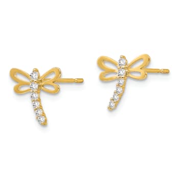 14K Yellow Gold Cubic Zirconia Children's Dragonfly Post Earrings