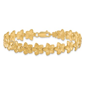 14k Yellow Gold Brushed and Diamond-Cut Plumeria Link Bracelet