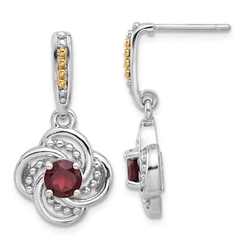 Sterling Silver Rhodium-plated with 14K Accent Garnet Dangle Post Earrings