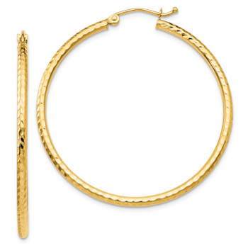 14k Yellow Gold Diamond-Cut 1 9/16" Round Tube Hoop Earrings