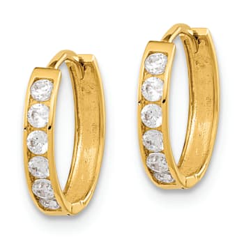 14K Yellow Gold Cubic Zirconia Hinged Hoop Earrings