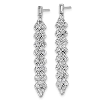 Rhodium Over Sterling Silver Fancy Cubic Zirconia Post Dangle Earrings