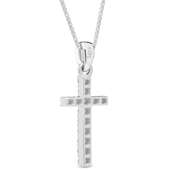 White Cubic Zirconia 14k White Gold Cross Pendant With Chain 0.30ctw