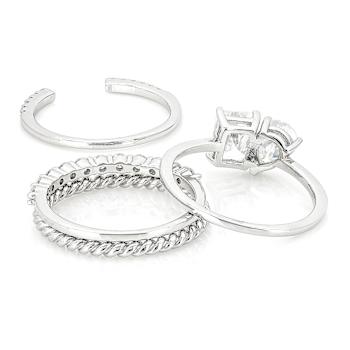 Moissanite Multi-Cut Ring Set of 3 in Platinum-Enhanced Sterling Silver