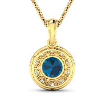 2.05ctw 14K Yellow Gold Blue London Blue Topaz and White Diamond Pendant
with 18 inch Cable Chain