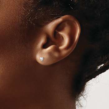 Rhodium Over 14k White Gold Children's 5mm Heart Stud Earrings