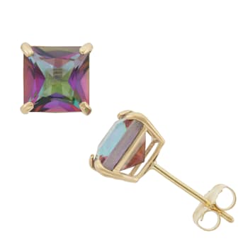Mystic Fire® Green Topaz 10K Yellow Gold Stud Earrings 2.60ctw