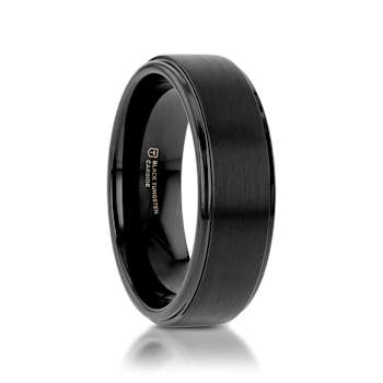 ORION Flat Black Tungsten Ring with Brushed Raised Center and Polished
Step Edges 6mm
