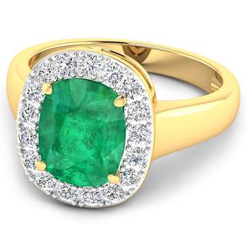 3.01ctw Green Emerald and Diamond 14K Yellow Gold Halo Ring