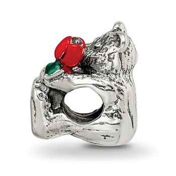 Sterling Silver Bear with Enameled Flower Bead