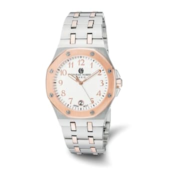 Charles Hubert Ladies Stainless Steel Rose IP Plated Silver Dial Watch