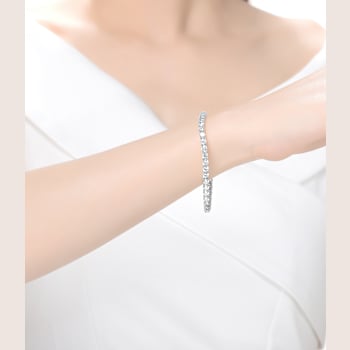 Princess-Cut CZ Tennis Bracelet In Rhodium Over Brass