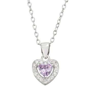 Lavender And White Cubic Zirconia Rhodium Over Silver Children's Heart
Pendant With Chain 0.49ctw
