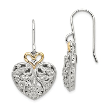 Sterling Silver Rhodium-plated with 14K Accent Diamond Vintage Earrings