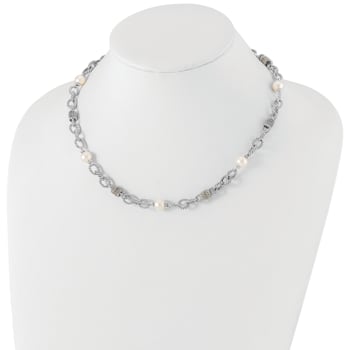 Sterling Silver Antiqued with 14K Accent Freshwater Cultured Pearl Necklace