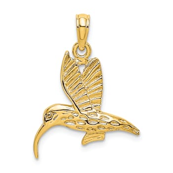 10K Yellow Gold Textured Hummingbird Flying Charm
