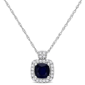 Diffused Sapphire & Diamond 10K White Gold Pendant With Chain 0.81ctw