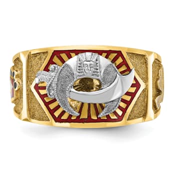 10K Two-Tone Yellow and White Gold Men's Textured and Enameled Masonic
Shriner's Ring