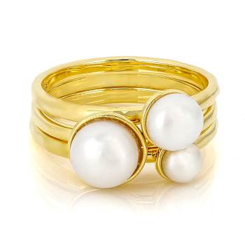 Cultured Freshwater Pearl Ring Set in 18k Gold Over Silver