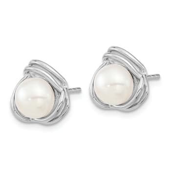 Rhodium Over Sterling Silver 6-7mm White Fresh Water Cultured Pearl
Necklace and Earring Set